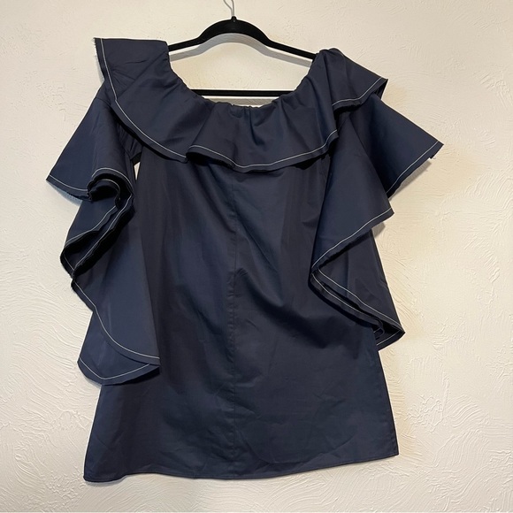Alexis Rachel Off-the-Shoulder Ruffle Mini Dress Navy Blue NWT S - Picture 4 of 14